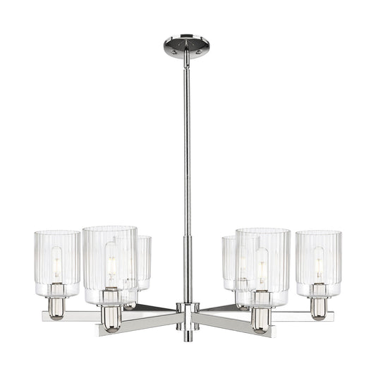 Innovations Hadley 34in 6-Light Chandelier | Industrial Polished Nickel and Clear Ribbed Glass | Dining Room & Living Room | Model 716-6CR-PN-G342