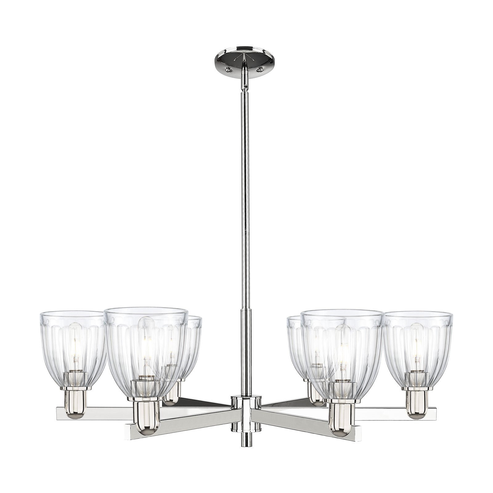 Innovations Brookfield 36in 6-Light Chandelier | Industrial Polished Nickel and Clear Ribbed Glass | Dining Room & Living Room | Model 716-6CR-PN-G442