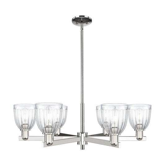 Innovations Brookfield 36in 6-Light Chandelier | Industrial Polished Nickel and Clear Ribbed Glass | Dining Room & Living Room | Model 716-6CR-PN-G442