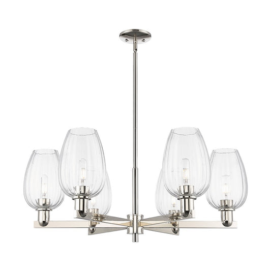 Innovations Preston 6Lt 24" Flute Stem Chandelier, PN/CL - 716-6CR-PN-G457-6CL
