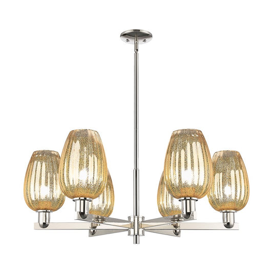 Innovations Preston 6Lt 24" Flute Stem Chandelier, PN/MC - 716-6CR-PN-G457-6ME