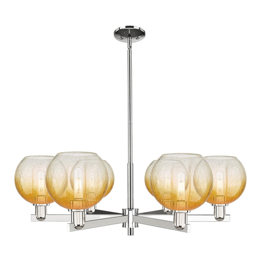 Innovations Brookhaven Globe 38in 6-Light Chandelier | Industrial Polished Nickel and Amber Glass | Dining Room & Living Room | Model 716-6CR-PN-G483-8AM