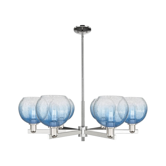 Innovations Brookhaven Globe 38in 6-Light Chandelier | Industrial Polished Nickel and Sapphire Blue Glass | Damp Rated Dining | Model 716-6CR-PN-G483-8SB