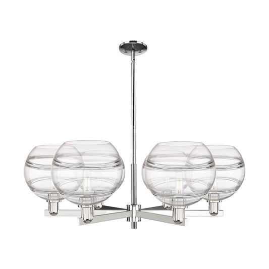 Innovations Rochester 40in 6-Light Chandelier | Industrial Polished Nickel Steel and Clear Glass | Kitchen Island & Dining | Model 716-6CR-PN-G556-10CL
