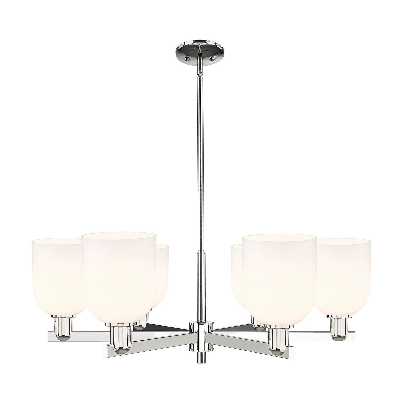 Innovations Bella 35in 6-Light Chandelier | Industrial Polished Nickel and White Glass | Dining Room & Living Room | Model 716-6CR-PN-G558-6GWH