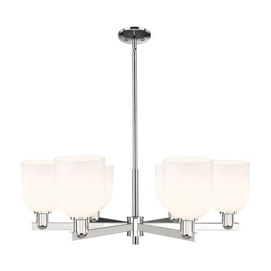 Innovations Bella 35in 6-Light Chandelier | Industrial Polished Nickel and White Glass | Dining Room & Living Room | Model 716-6CR-PN-G558-6GWH