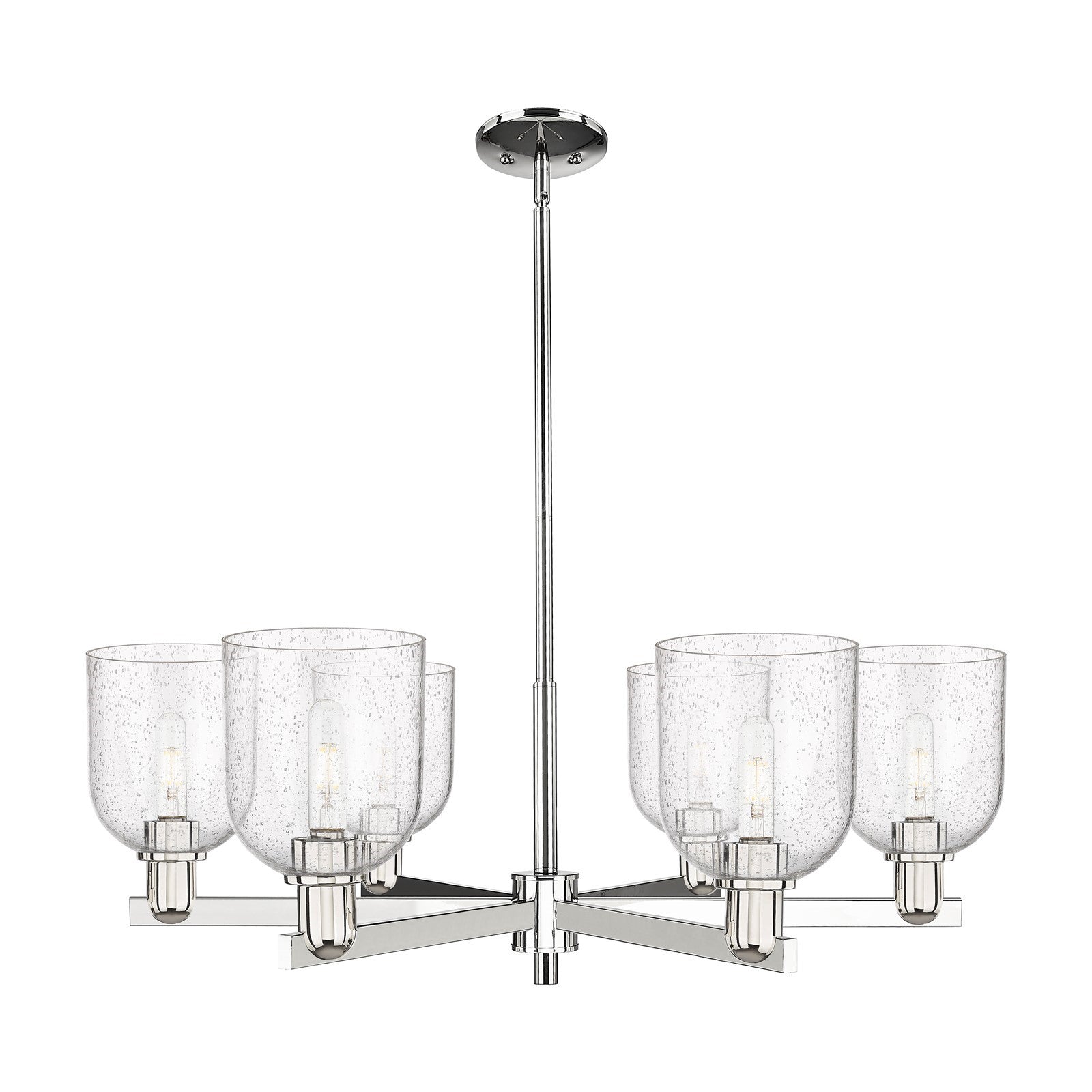 Innovations Bella 35in 6-Light Chandelier | Industrial Polished Nickel and Seedy Glass | Dining Room & Living Room | Model 716-6CR-PN-G558-6SDY
