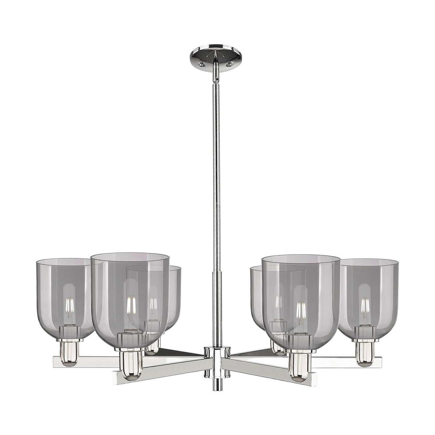 Innovations Bella 35in 6-Light Chandelier | Industrial Polished Nickel and Light Smoke Glass | Dining Room & Living Room | Model 716-6CR-PN-G558-6SM