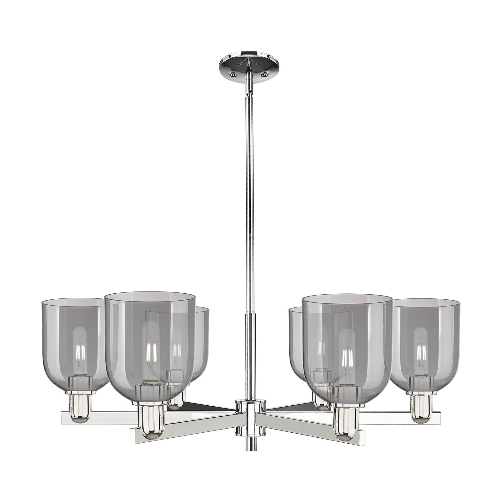 Innovations Bella 35in 6-Light Chandelier | Industrial Polished Nickel and Light Smoke Glass | Dining Room & Living Room | Model 716-6CR-PN-G558-6SM