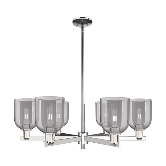 Innovations Bella 35in 6-Light Chandelier | Industrial Polished Nickel and Light Smoke Glass | Dining Room & Living Room | Model 716-6CR-PN-G558-6SM