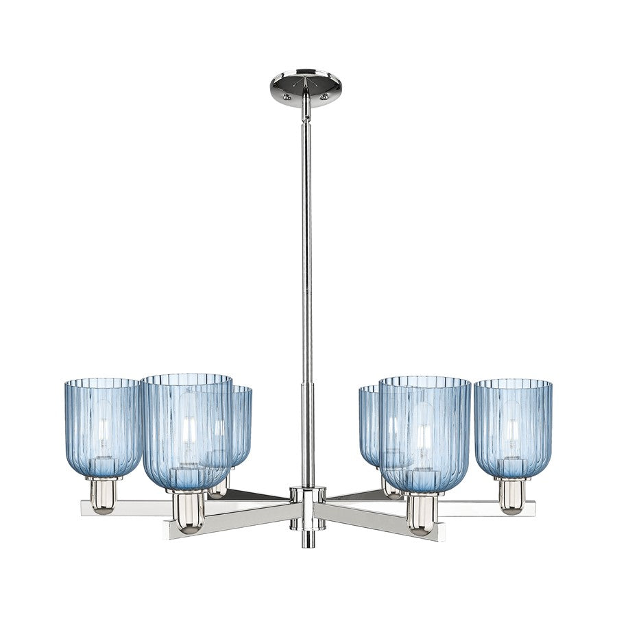 Innovations Bridal Veil 6Lt 35" Stem Chandelier, PN/Blue - 716-6CR-PN-G559-5BL