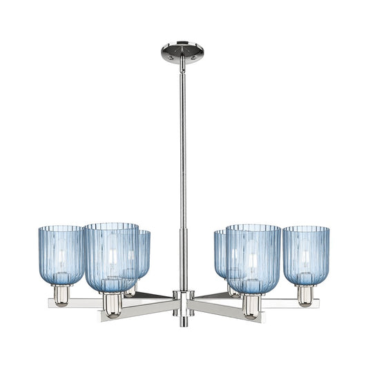 Innovations Bridal Veil 6Lt 35" Stem Chandelier, PN/Blue - 716-6CR-PN-G559-5BL