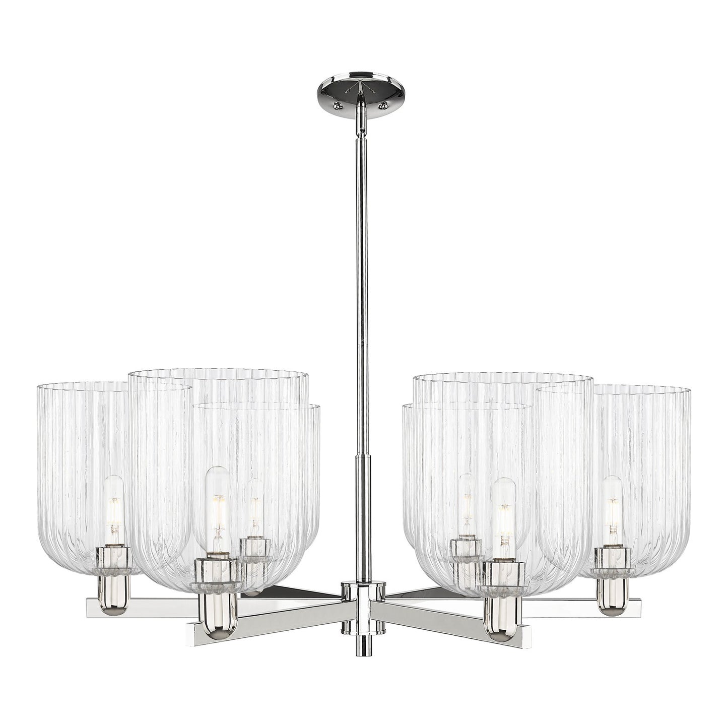 Innovations Bridal Veil 38in 6-Light Chandelier | Industrial Polished Nickel and Clear Ribbed Glass | Dining Room & Living | Model 716-6CR-PN-G559-8CL