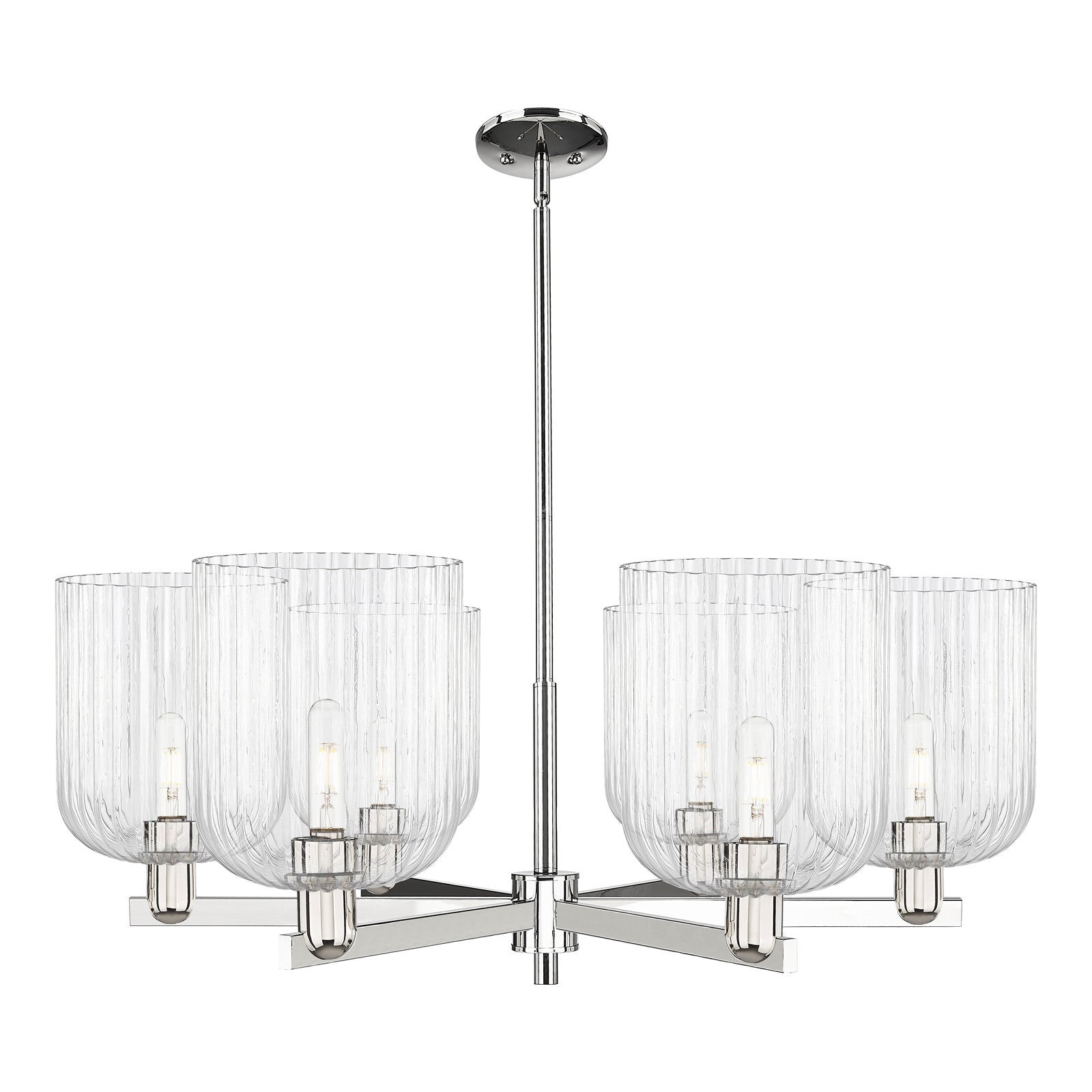 Innovations Bridal Veil 38in 6-Light Chandelier | Industrial Polished Nickel and Clear Ribbed Glass | Dining Room & Living | Model 716-6CR-PN-G559-8CL
