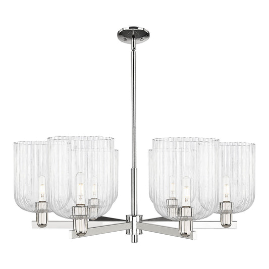 Innovations Bridal Veil 38in 6-Light Chandelier | Industrial Polished Nickel and Clear Ribbed Glass | Dining Room & Living | Model 716-6CR-PN-G559-8CL