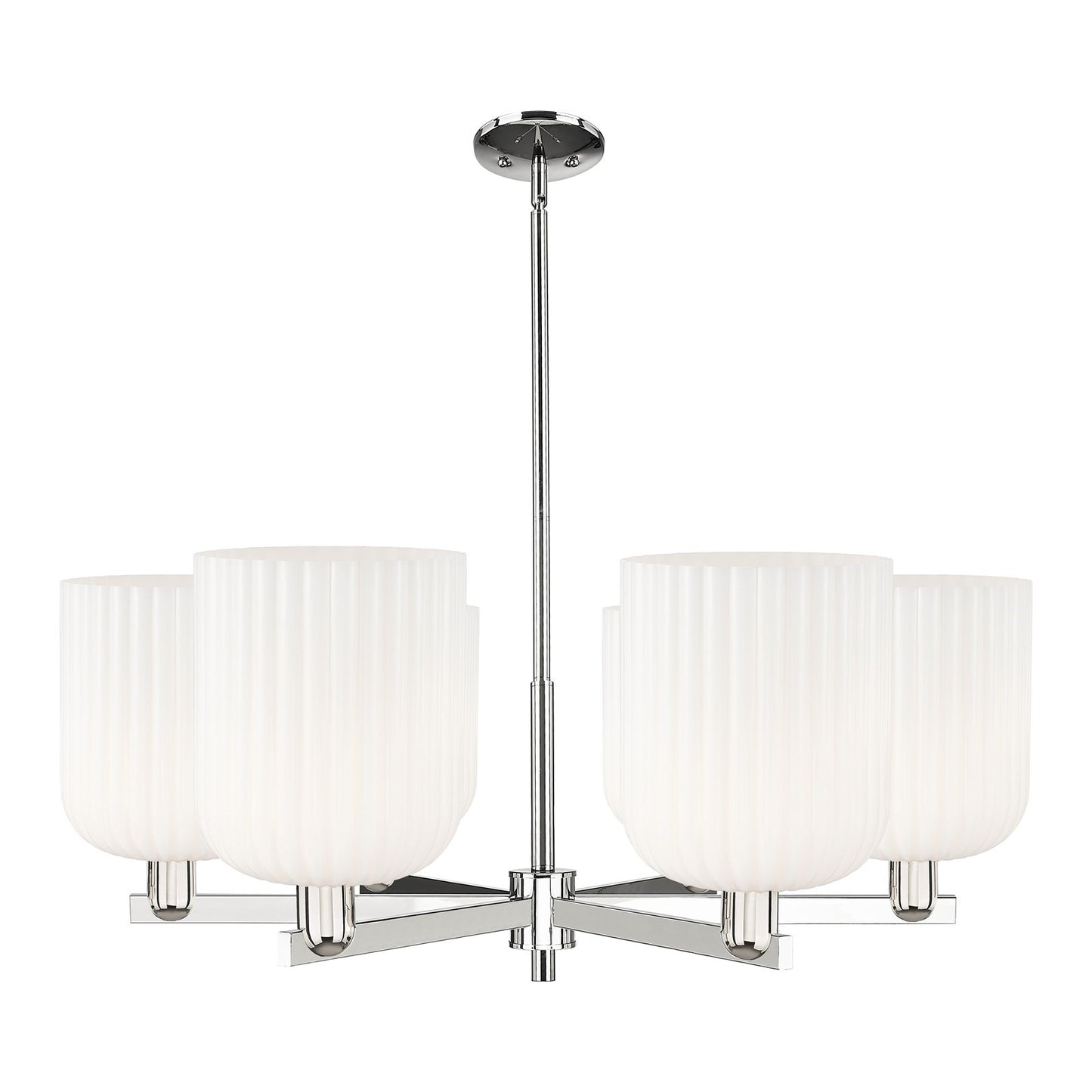 Innovations Bridal Veil 38in 6-Light Chandelier | Industrial Polished Nickel and Gloss White Ribbed Glass | Kitchen & Dining | Model 716-6CR-PN-G559-8GWH