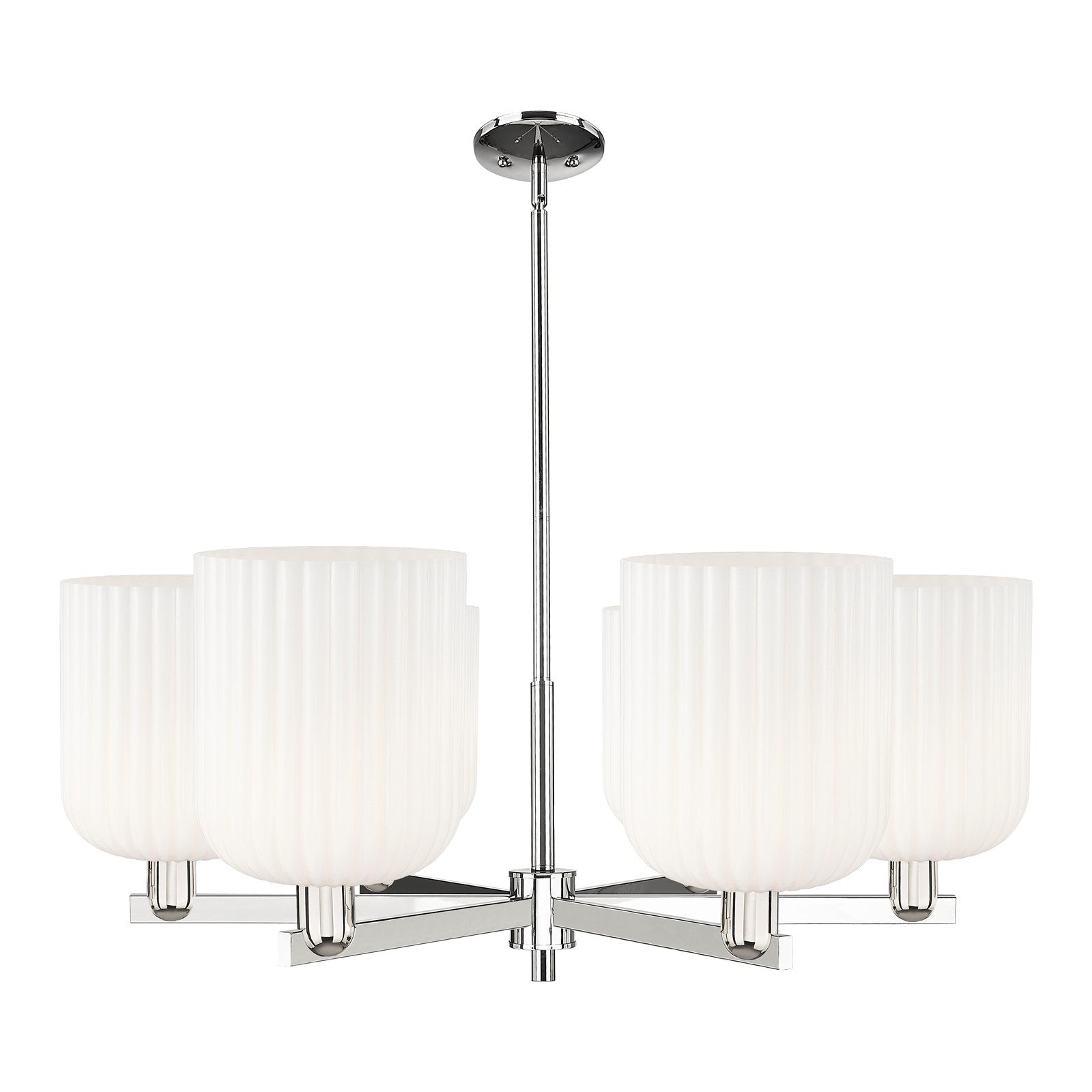 Innovations Bridal Veil 38in 6-Light Chandelier | Industrial Polished Nickel and Gloss White Ribbed Glass | Kitchen & Dining | Model 716-6CR-PN-G559-8GWH