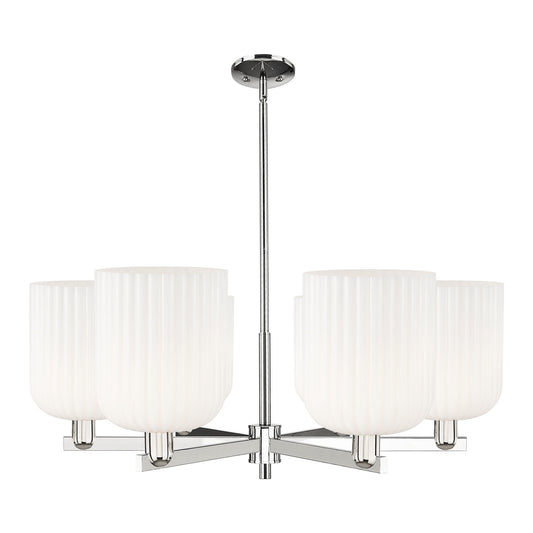 Innovations Bridal Veil 38in 6-Light Chandelier | Industrial Polished Nickel and Gloss White Ribbed Glass | Kitchen & Dining | Model 716-6CR-PN-G559-8GWH