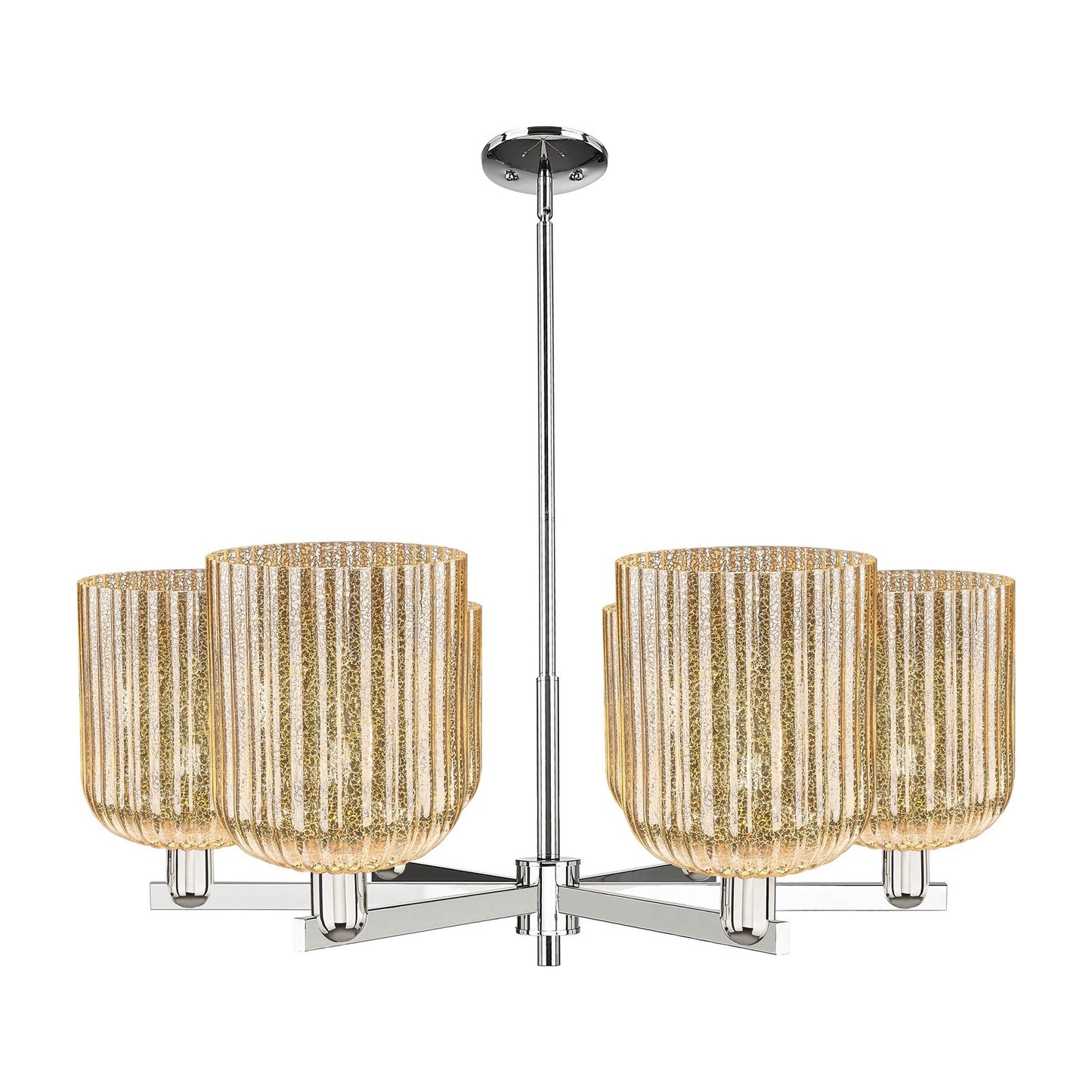 Innovations Bridal Veil 38in 6-Light Chandelier | Industrial Polished Nickel and Mercury Ribbed Glass | Kitchen Island & | Model 716-6CR-PN-G559-8ME
