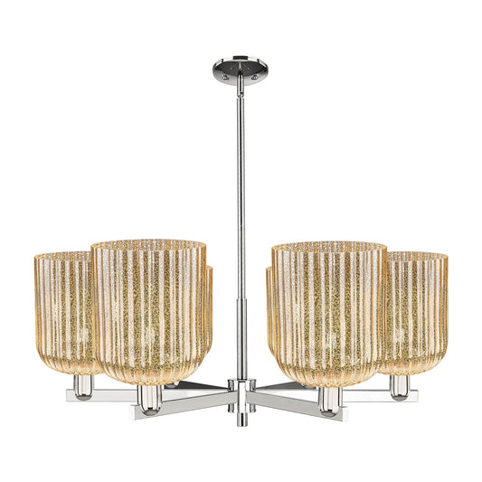 Innovations Bridal Veil 38in 6-Light Chandelier | Industrial Polished Nickel and Mercury Ribbed Glass | Kitchen Island & | Model 716-6CR-PN-G559-8ME
