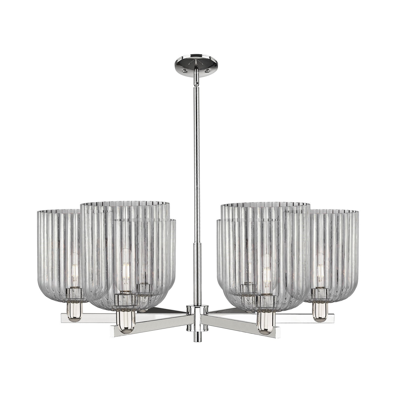 Innovations Bridal Veil 38in 6-Light Chandelier | Industrial Polished Nickel and Light Smoke Ribbed Glass | Dining Room & | Model 716-6CR-PN-G559-8SM