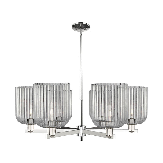 Innovations Bridal Veil 38in 6-Light Chandelier | Industrial Polished Nickel and Light Smoke Ribbed Glass | Dining Room & | Model 716-6CR-PN-G559-8SM