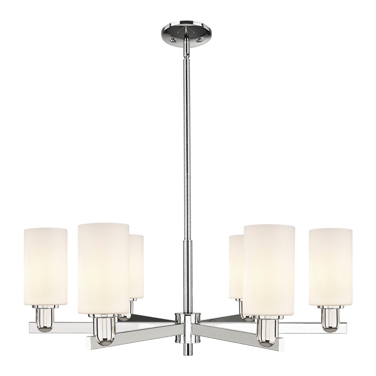 Innovations Clymer 34in 6-Light Chandelier | Industrial Polished Nickel and Matte White Glass | Dining Room & Living Room | Model 716-6CR-PN-G801