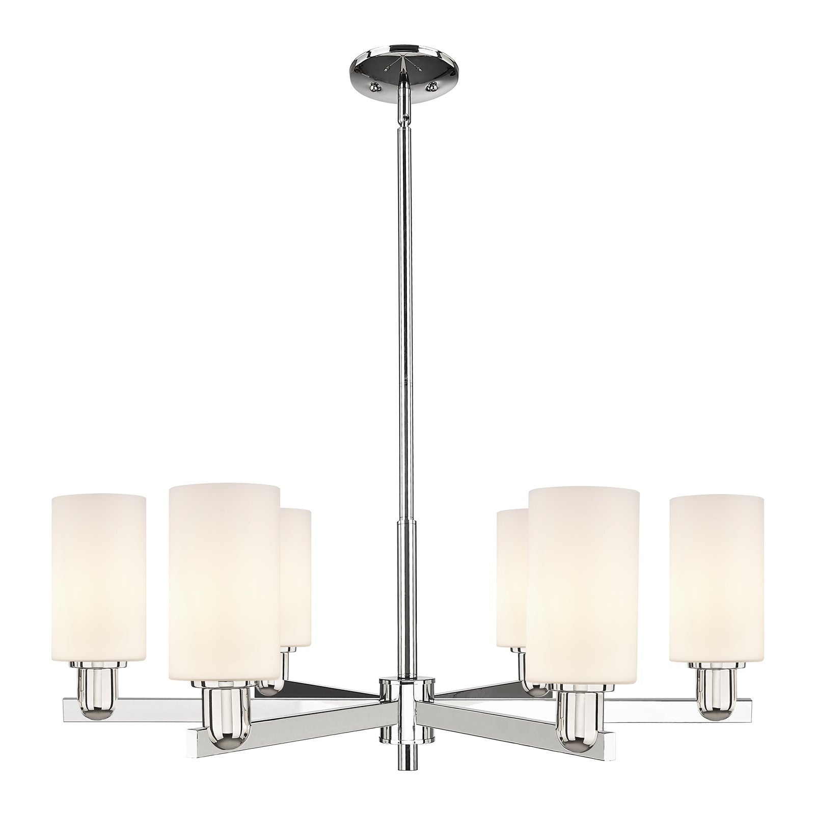 Innovations Clymer 34in 6-Light Chandelier | Industrial Polished Nickel and Matte White Glass | Dining Room & Living Room | Model 716-6CR-PN-G801