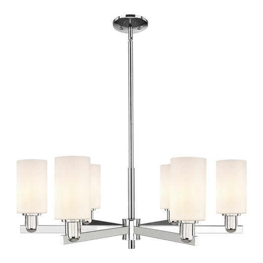 Innovations Clymer 34in 6-Light Chandelier | Industrial Polished Nickel and Matte White Glass | Dining Room & Living Room | Model 716-6CR-PN-G801
