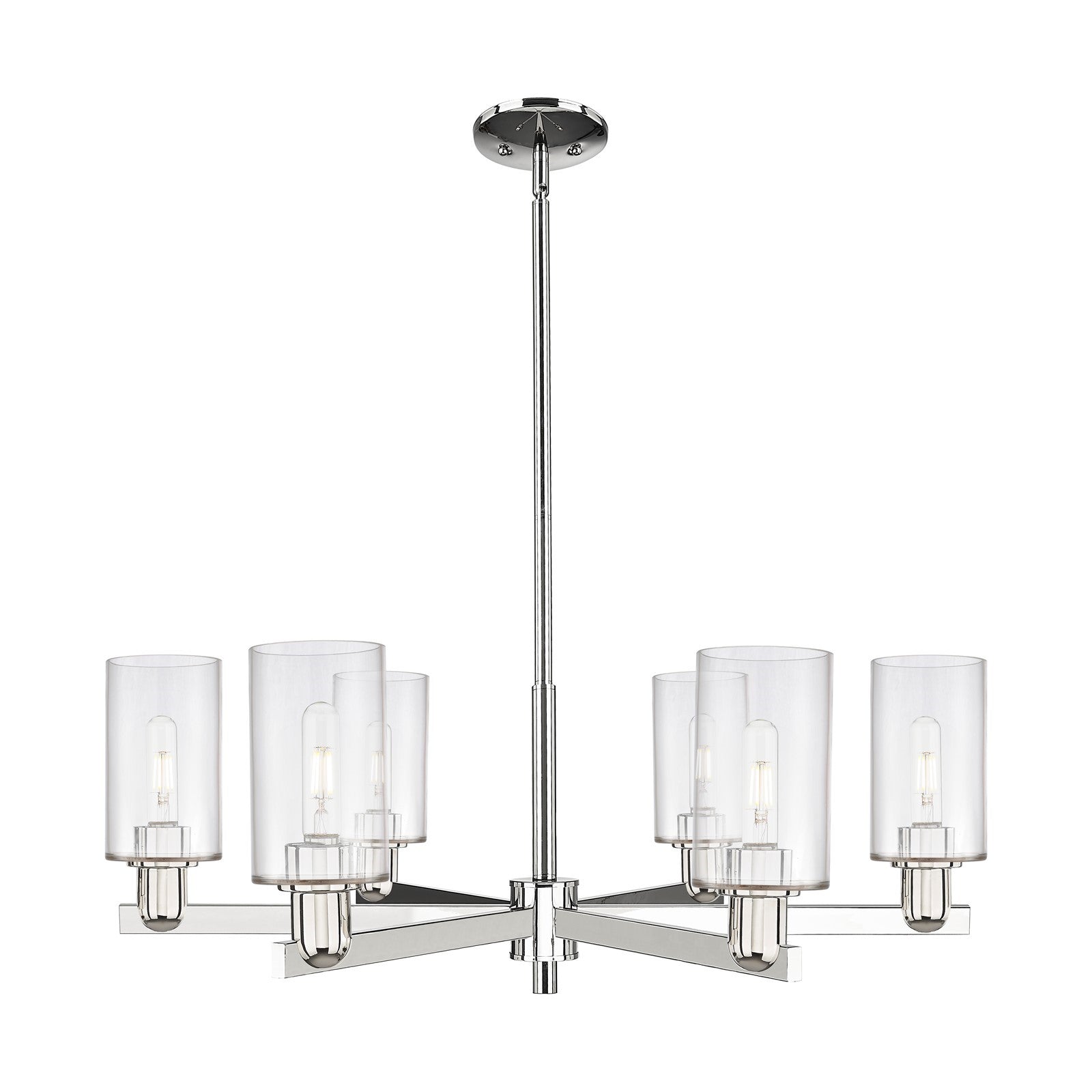 Innovations Clymer 34in 6-Light Chandelier | Industrial Polished Nickel and Clear Glass | Dining Room & Living Room | Model 716-6CR-PN-G802