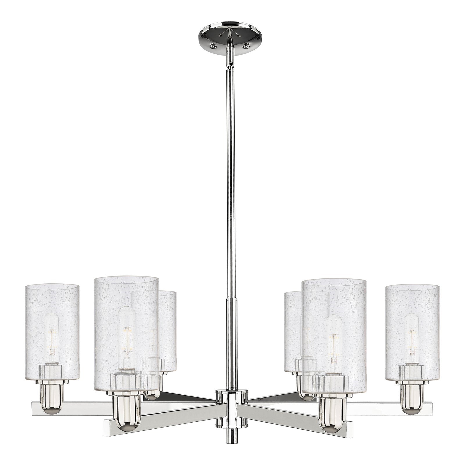 Innovations Clymer 34in 6-Light Chandelier | Industrial Polished Nickel and Seedy Glass | Dining Room & Living Room | Model 716-6CR-PN-G804