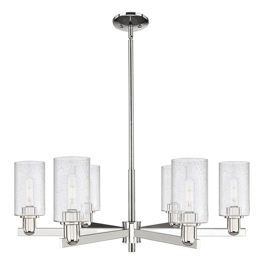 Innovations Clymer 34in 6-Light Chandelier | Industrial Polished Nickel and Seedy Glass | Dining Room & Living Room | Model 716-6CR-PN-G804