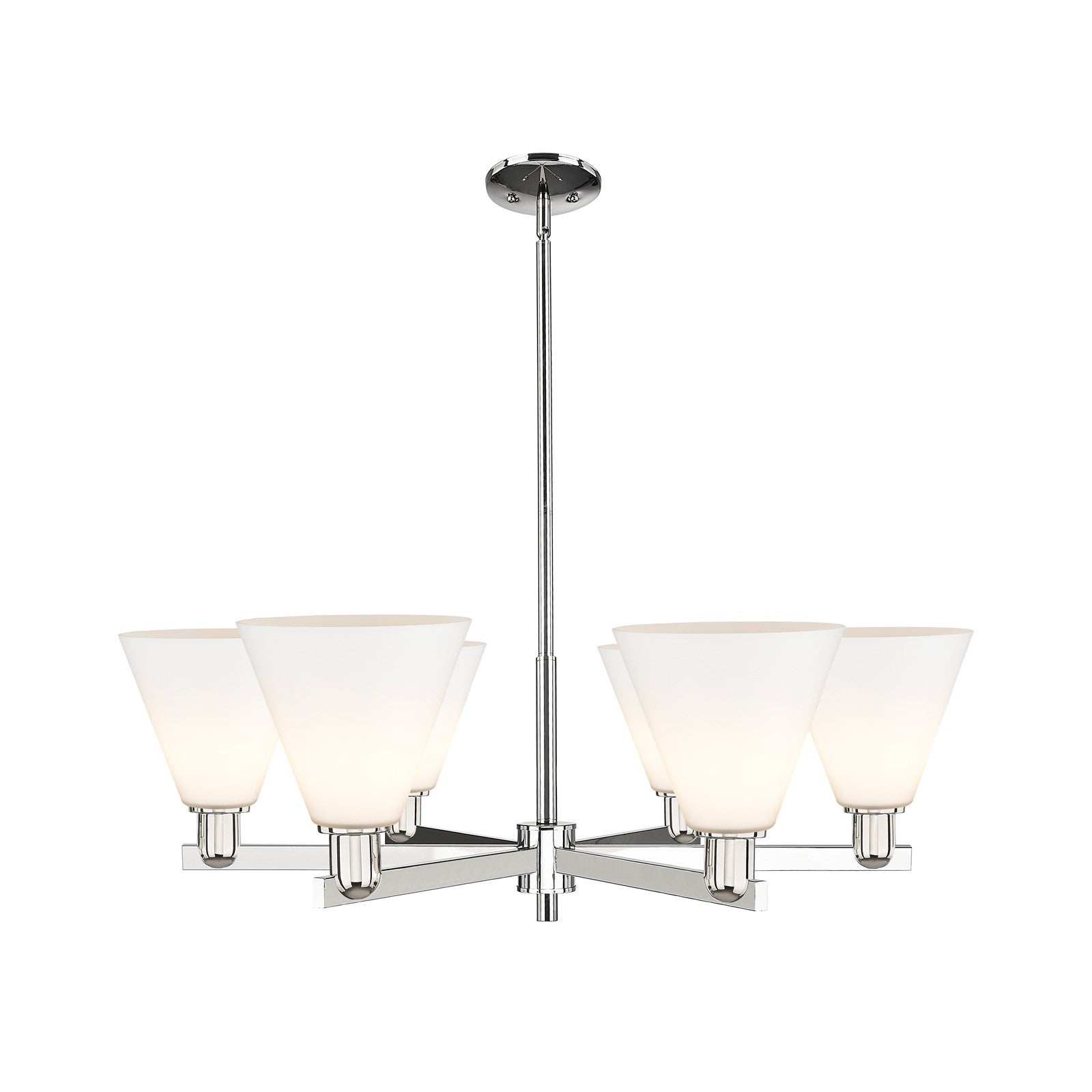 Innovations Berkshire Glass 38in 6-Light Chandelier | Industrial Polished Nickel and Matte White Glass | Kitchen Island & Dining | Model 716-6CR-PN-GBC-81