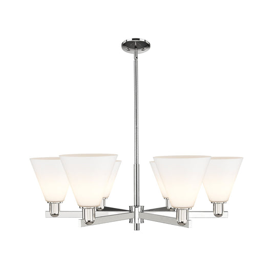 Innovations Berkshire Glass 38in 6-Light Chandelier | Industrial Polished Nickel and Matte White Glass | Kitchen Island & Dining | Model 716-6CR-PN-GBC-81