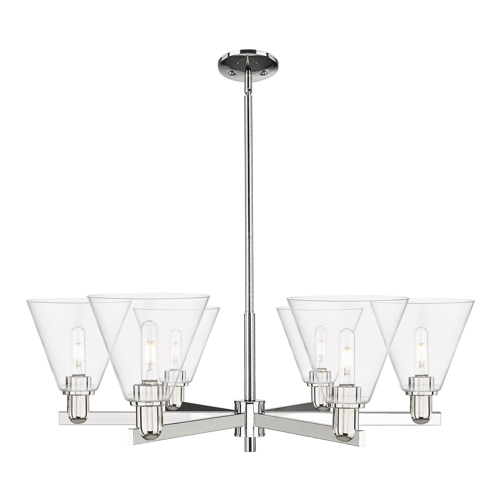 Innovations Berkshire Glass 38in 6-Light Chandelier | Industrial Modern Contempo Polished Nickel and Clear Glass | Kitchen | Model 716-6CR-PN-GBC-82