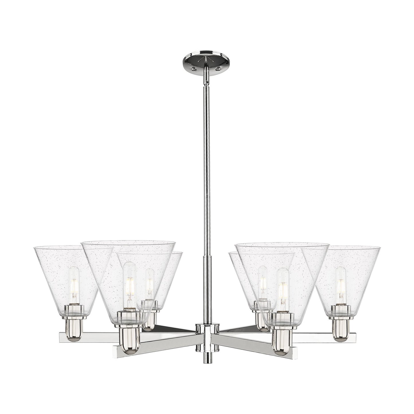Innovations Berkshire Glass 38in 6-Light Chandelier | Industrial Polished Nickel and Seedy Glass | Damp-Rated Dining Room & | Model 716-6CR-PN-GBC-84
