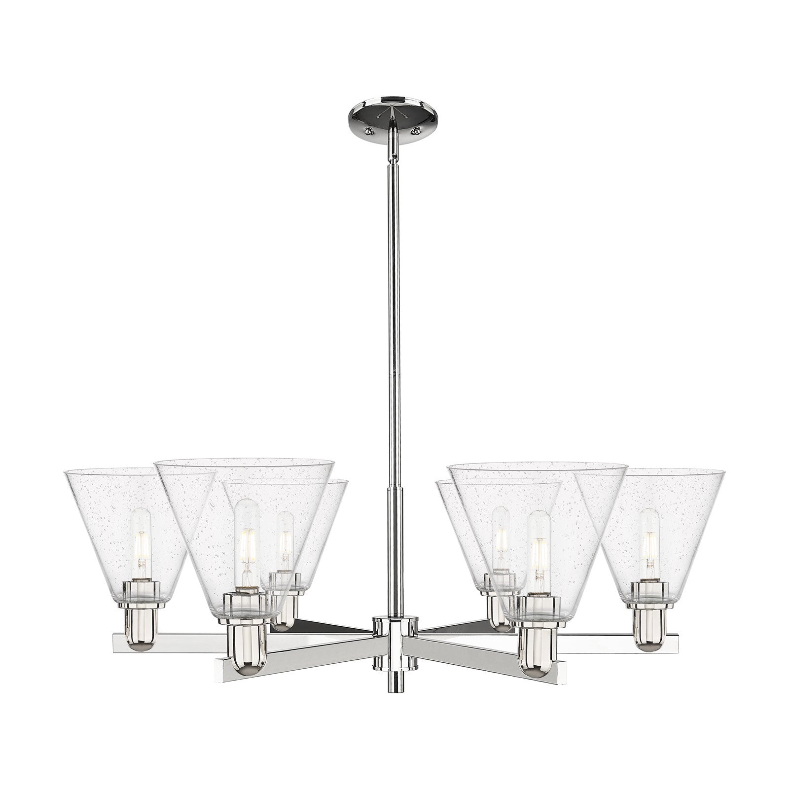Innovations Berkshire Glass 38in 6-Light Chandelier | Industrial Polished Nickel and Seedy Glass | Damp-Rated Dining Room & | Model 716-6CR-PN-GBC-84