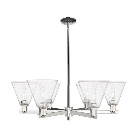 Innovations Berkshire Glass 38in 6-Light Chandelier | Industrial Polished Nickel and Seedy Glass | Damp-Rated Dining Room & | Model 716-6CR-PN-GBC-84
