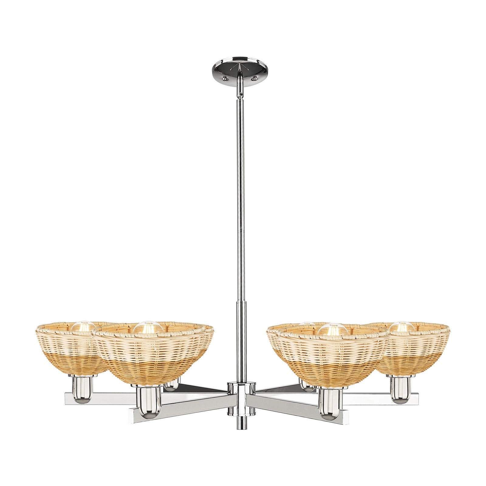 Innovations Natural Ballston Dome 37.25in 6-Light Chandelier | Farmhouse Polished Nickel and Natural Fiber Basketweave | Model 716-6CR-PN-NBD2-75-NAT