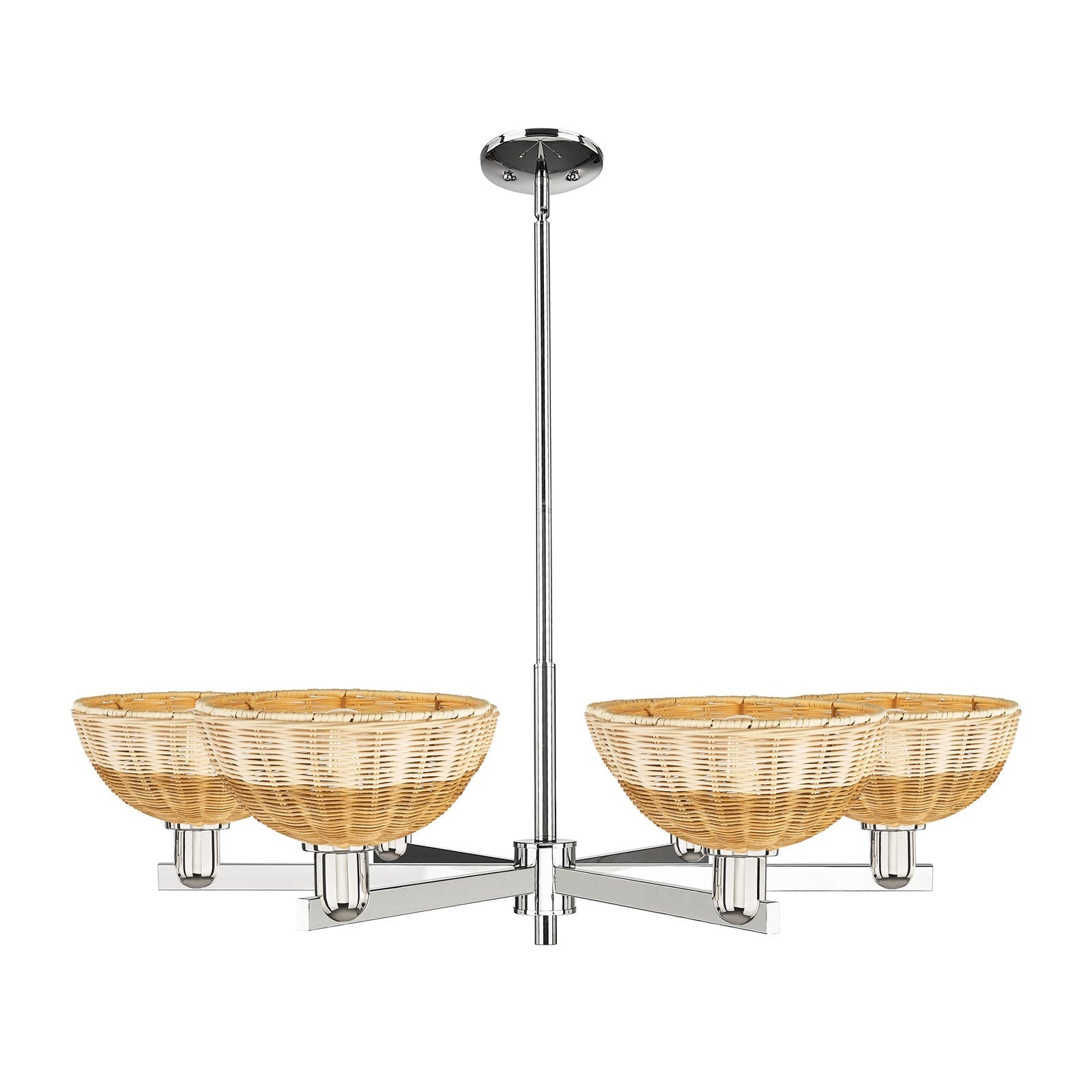 Innovations Bristol Natural II 39in 6-Light Chandelier | Industrial Polished Nickel and Natural Fiber Shade | Dining Room & | Model 716-6CR-PN-NBD2-9-NAT