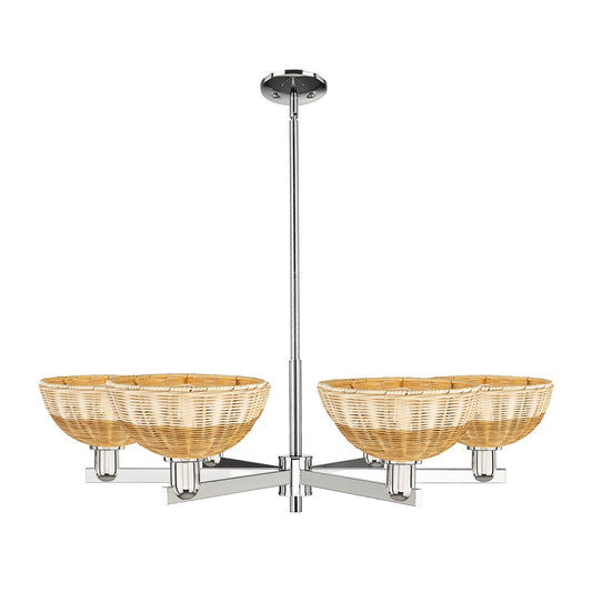 Innovations Bristol Natural II 39in 6-Light Chandelier | Industrial Polished Nickel and Natural Fiber Shade | Dining Room & | Model 716-6CR-PN-NBD2-9-NAT