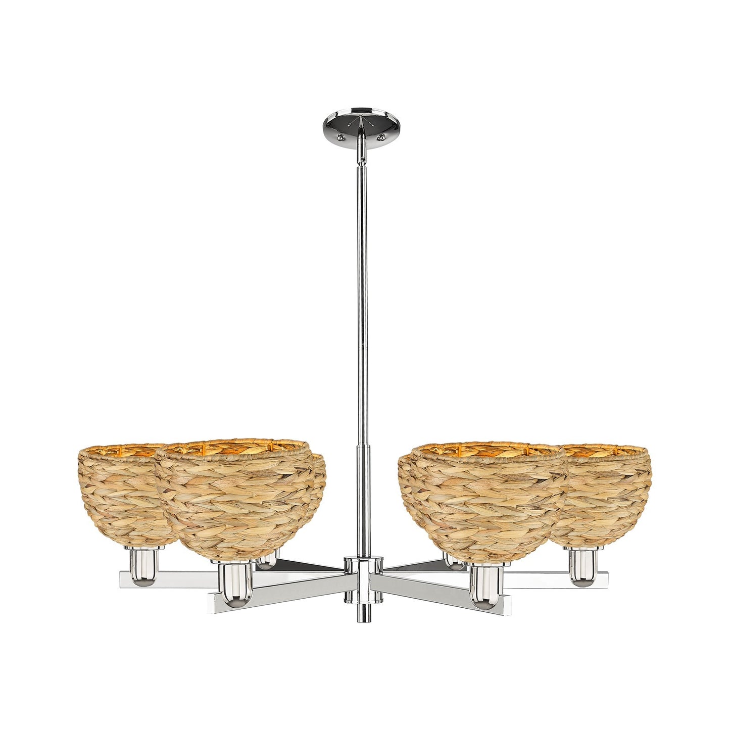 Innovations Arcadia 38in 6-Light Chandelier | Industrial Polished Nickel and Natural Rattan | Dining Room & Living Room | Model 716-6CR-PN-RBD-8-NAT