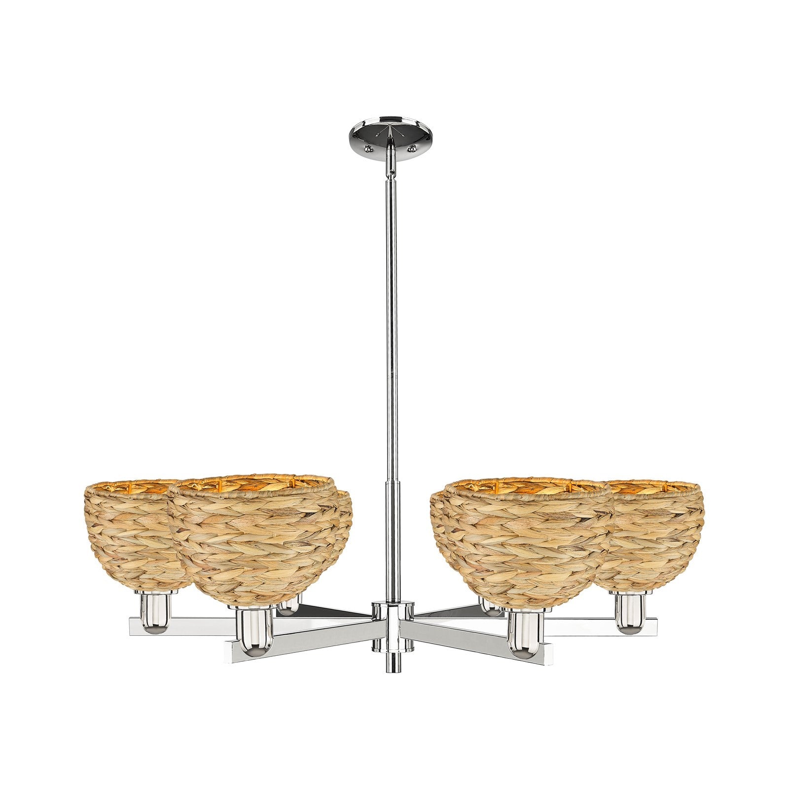 Innovations Arcadia 38in 6-Light Chandelier | Industrial Polished Nickel and Natural Rattan | Dining Room & Living Room | Model 716-6CR-PN-RBD-8-NAT