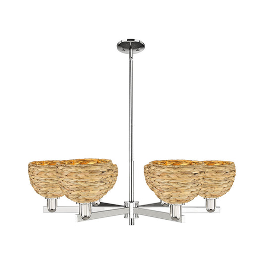 Innovations Arcadia 38in 6-Light Chandelier | Industrial Polished Nickel and Natural Rattan | Dining Room & Living Room | Model 716-6CR-PN-RBD-8-NAT