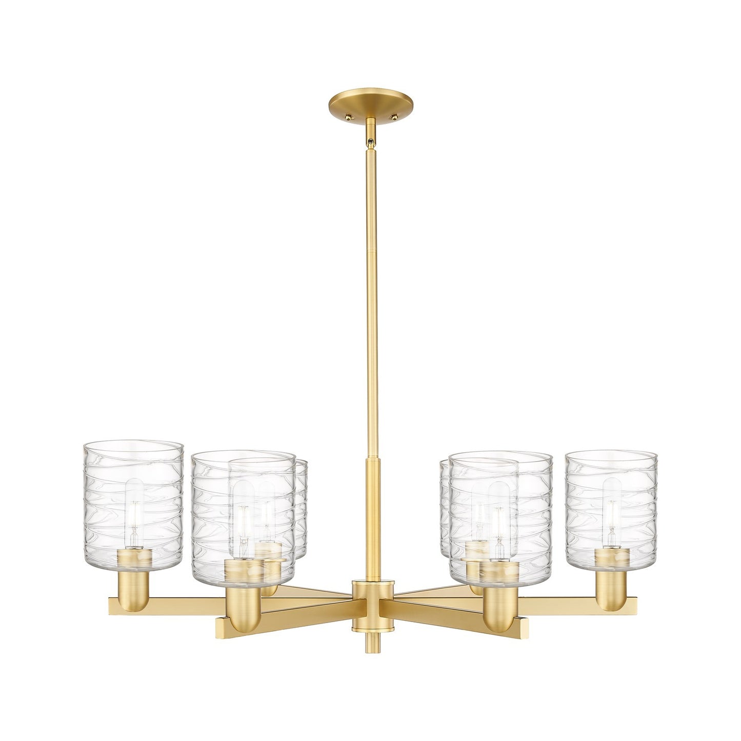 Innovations Cobbleskill 35in 6-Light Chandelier | Industrial Satin Gold and Deco Swirl Glass | Dining Room & Living Room | Model 716-6CR-SG-G1113
