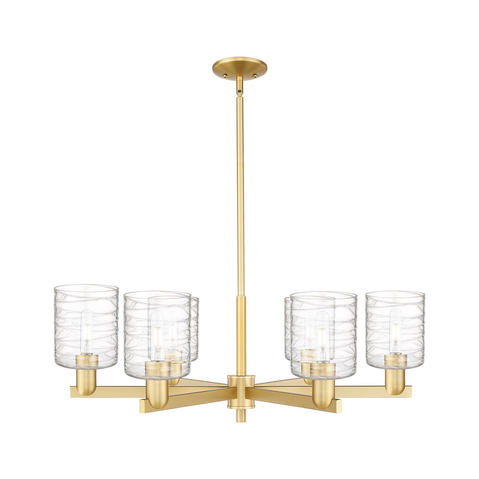 Innovations Cobbleskill 35in 6-Light Chandelier | Industrial Satin Gold and Deco Swirl Glass | Dining Room & Living Room | Model 716-6CR-SG-G1113