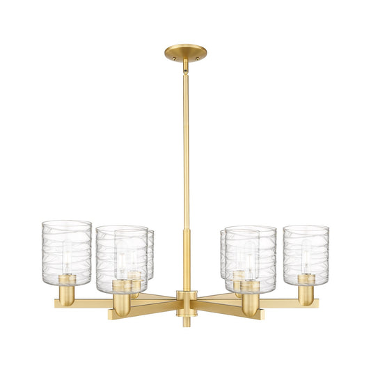 Innovations Cobbleskill 35in 6-Light Chandelier | Industrial Satin Gold and Deco Swirl Glass | Dining Room & Living Room | Model 716-6CR-SG-G1113