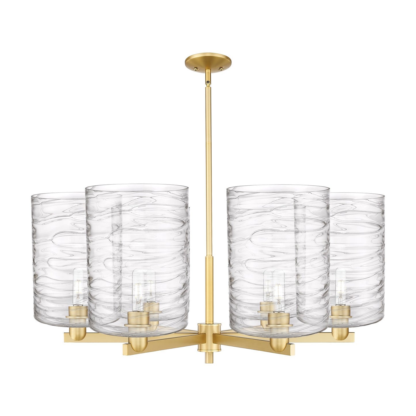 Innovations Cobbleskill 39in 6-Light Chandelier | Industrial Satin Gold Steel and Deco Swirl Glass | Dining Room & Living Room | Model 716-6CR-SG-G1113-L