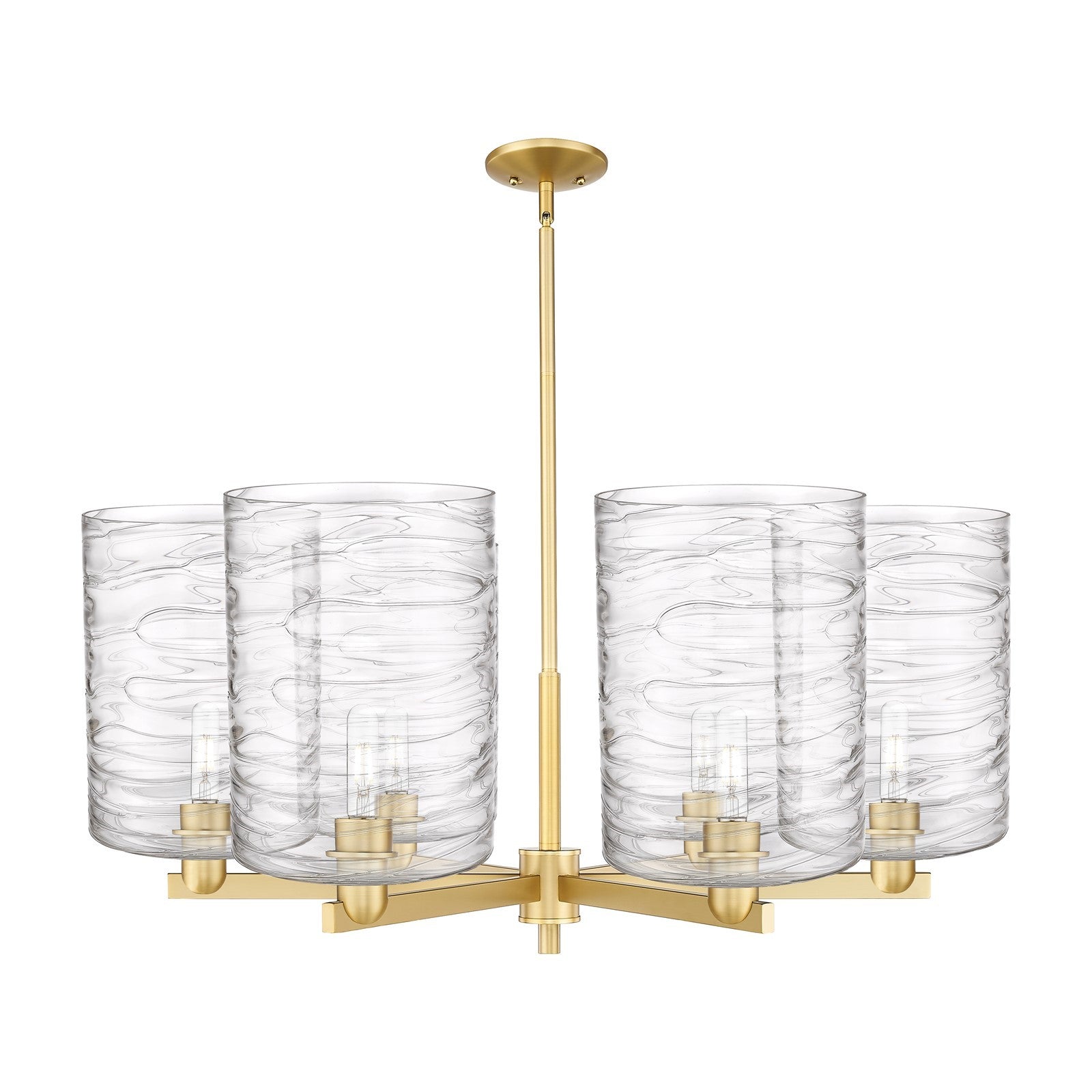 Innovations Cobbleskill 39in 6-Light Chandelier | Industrial Satin Gold Steel and Deco Swirl Glass | Dining Room & Living Room | Model 716-6CR-SG-G1113-L