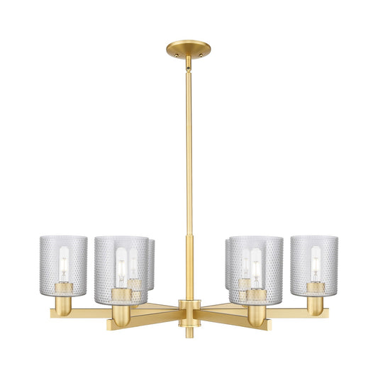 Innovations Cobbleskill 35in 6-Light Chandelier | Industrial Satin Gold and Clear Glass | Dining Room & Living Room | Model 716-6CR-SG-G112
